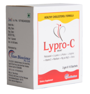 Box containing lypro-c sachets for lowering cholesterol