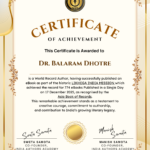 Dr. Balaram Dhotre Certificate of Achievement Likhega India Mission India Authors Academy